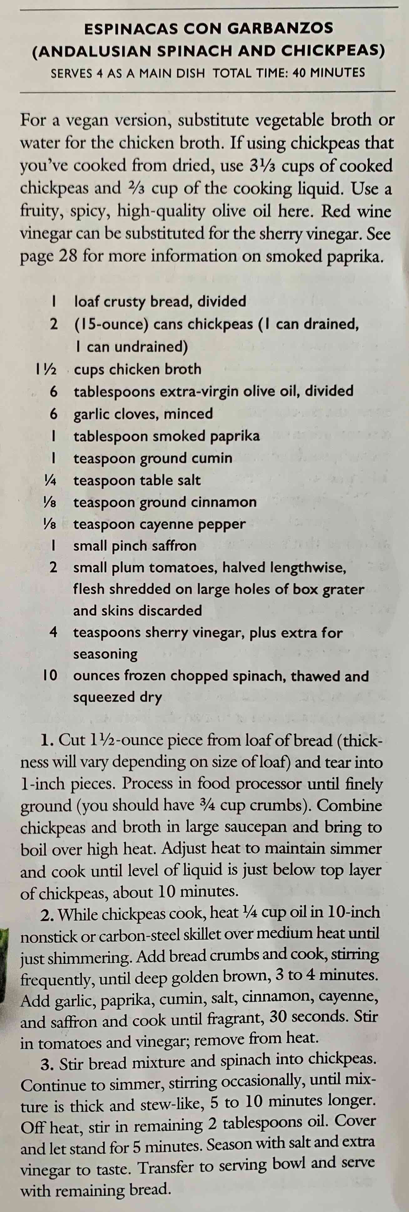 Image of Espinacas con Garbanzos recipe
