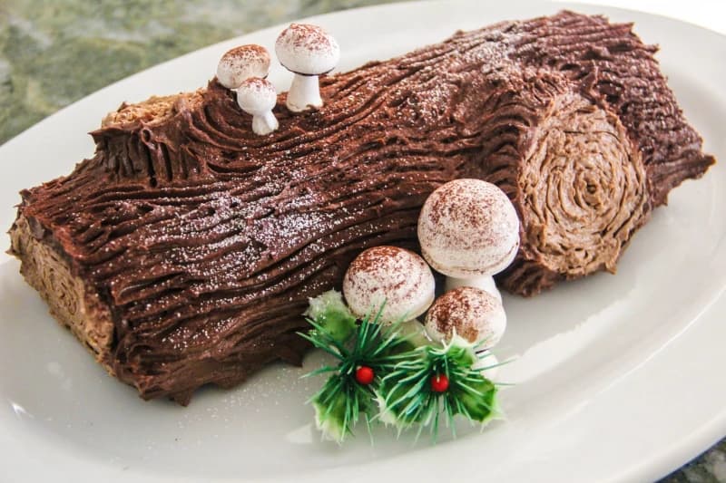 A dish of Bûche de Noël