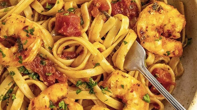 A dish of Fra Diavolo with Linguine
