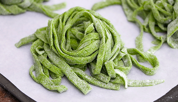 A dish of Fresh Spinach Pasta