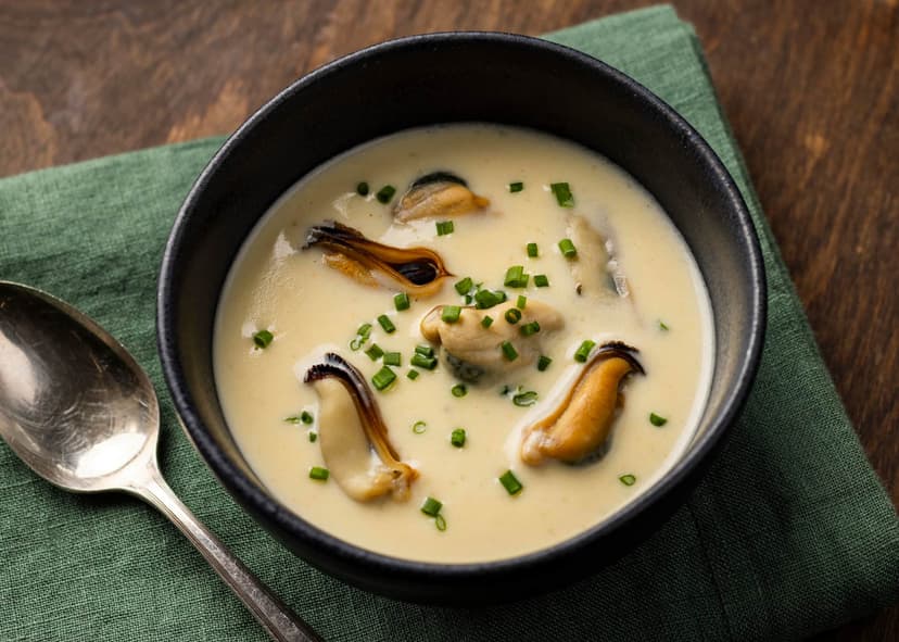 A dish of French Mussel Bisque (Billi Bi)