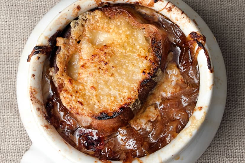 A dish of French Onion Soup